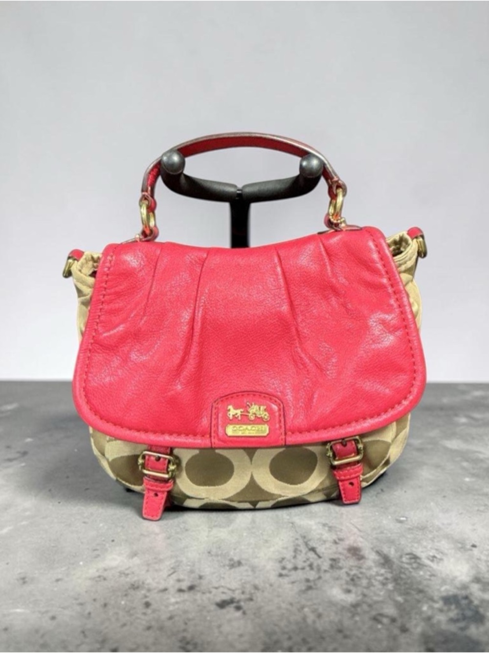 Coach Red Leather & Signature Canvas Madison Annabelle Shoulder Bag Satchel